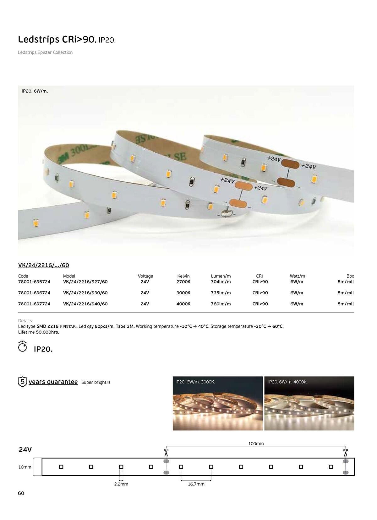 LED szalag 24 V CRI90 IP20 2700 K (5 m)