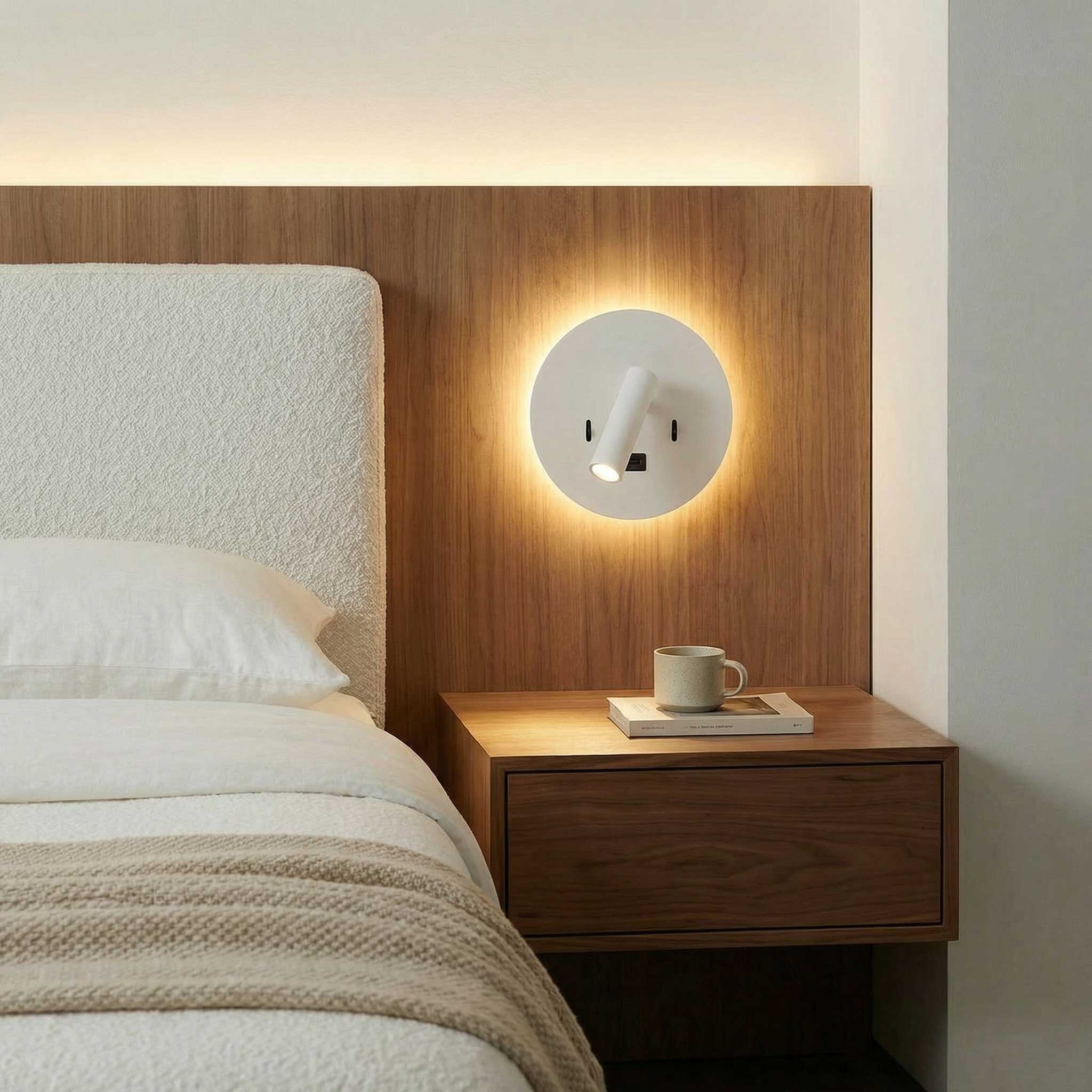 Környezeti olvasó spot LED-es fali lámpa USB-vel kerek