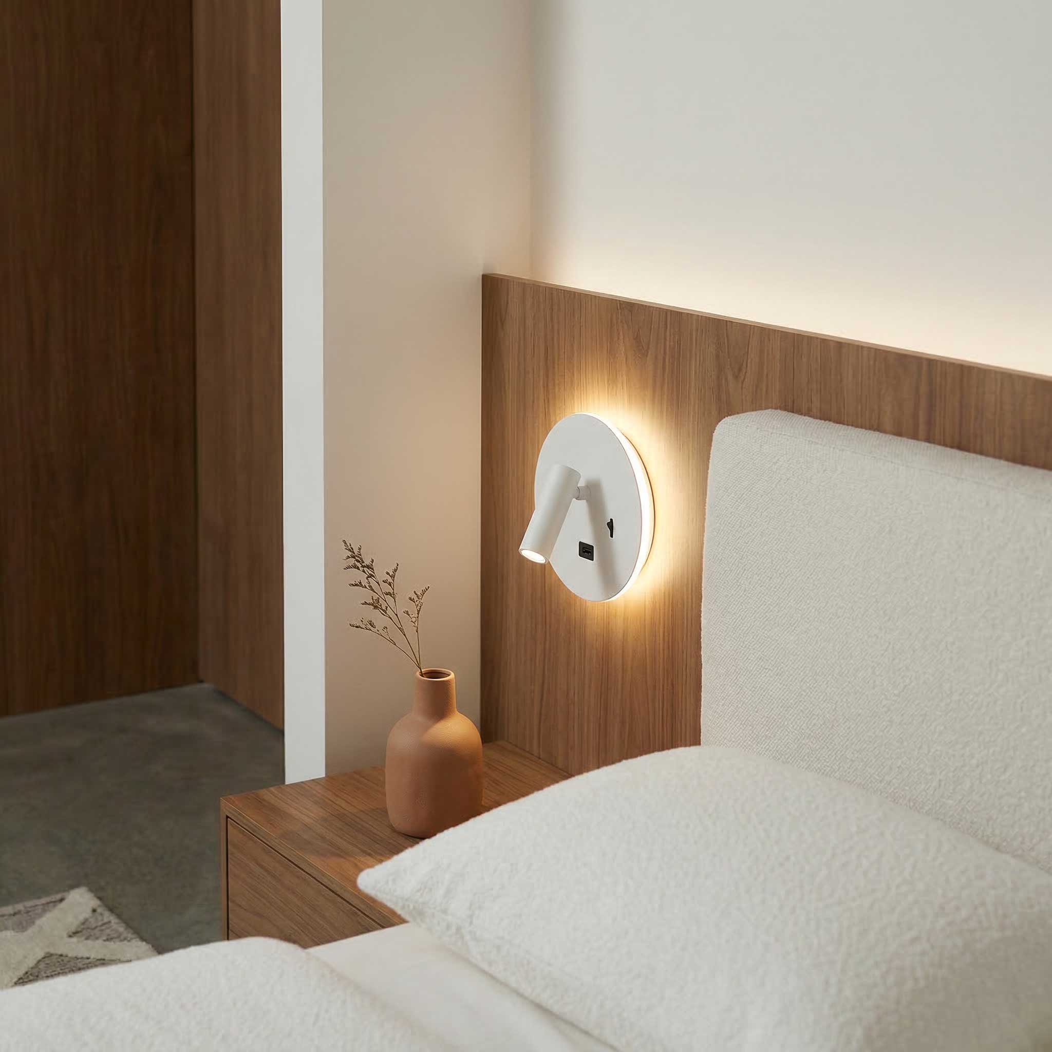 Környezeti olvasó spot LED-es fali lámpa USB-vel kerek