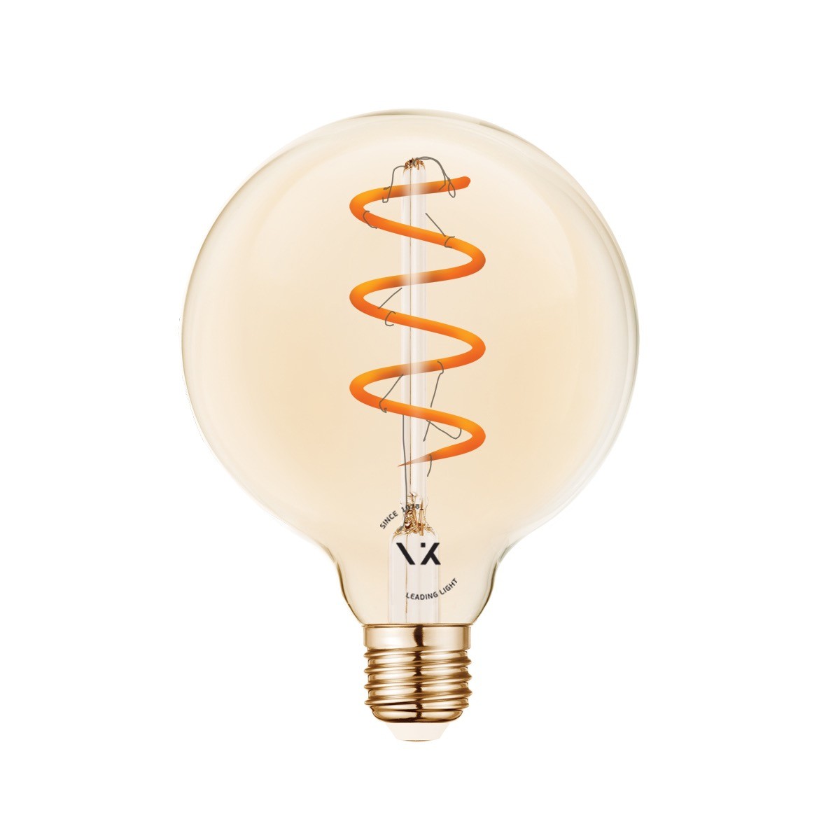 VK Light Spiral Filament Amber LED-izzó – G125, E27, 2200 K, 4,5 W, dimmelhető