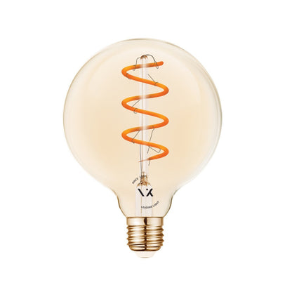 VK Light Spiral Filament Amber LED-izzó – G125, E27, 2200 K, 4,5 W, dimmelhető