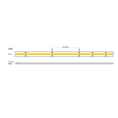 COB LED-szalag 24 V, CRI90, IP20, 3000 K/4000 K, szabályozható (5 m)
