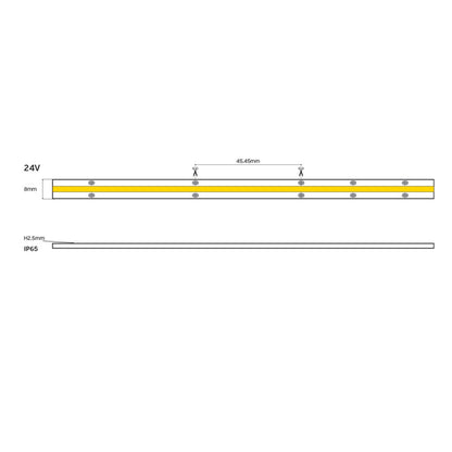 LED COB szalag 24 V, CRI 90, IP65, 3000 K, szabályozható (5 m)